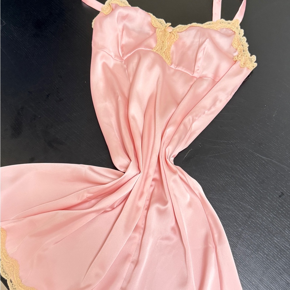 Pink and Gold Mini Dress with Spaghetti Straps fifi slip New without tag